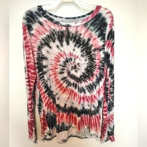 Tie-Dye No Boundaries Long Sleeve Top - Red and Black